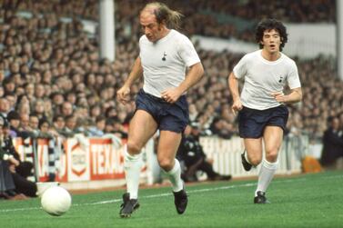 Tottenham 4 Hotspur v Stoke 3 First Division one match at White Hart Lane. Tottenham's Ralph Coates on the ball behind him is team-mate Joe Kinnear. 7th October 1972. (Photo by Staff/Mirrorpix/Getty Images)