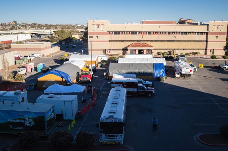 Emergency overflow tents are pictured outside of the UMC Hospitals in El Paso, Texas.  AFP