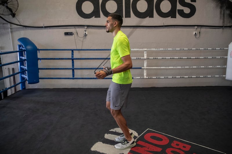 Hamzah Sheeraz skips rope during training at the Real Boxing Only Gym.  Antonie Robertson / The National