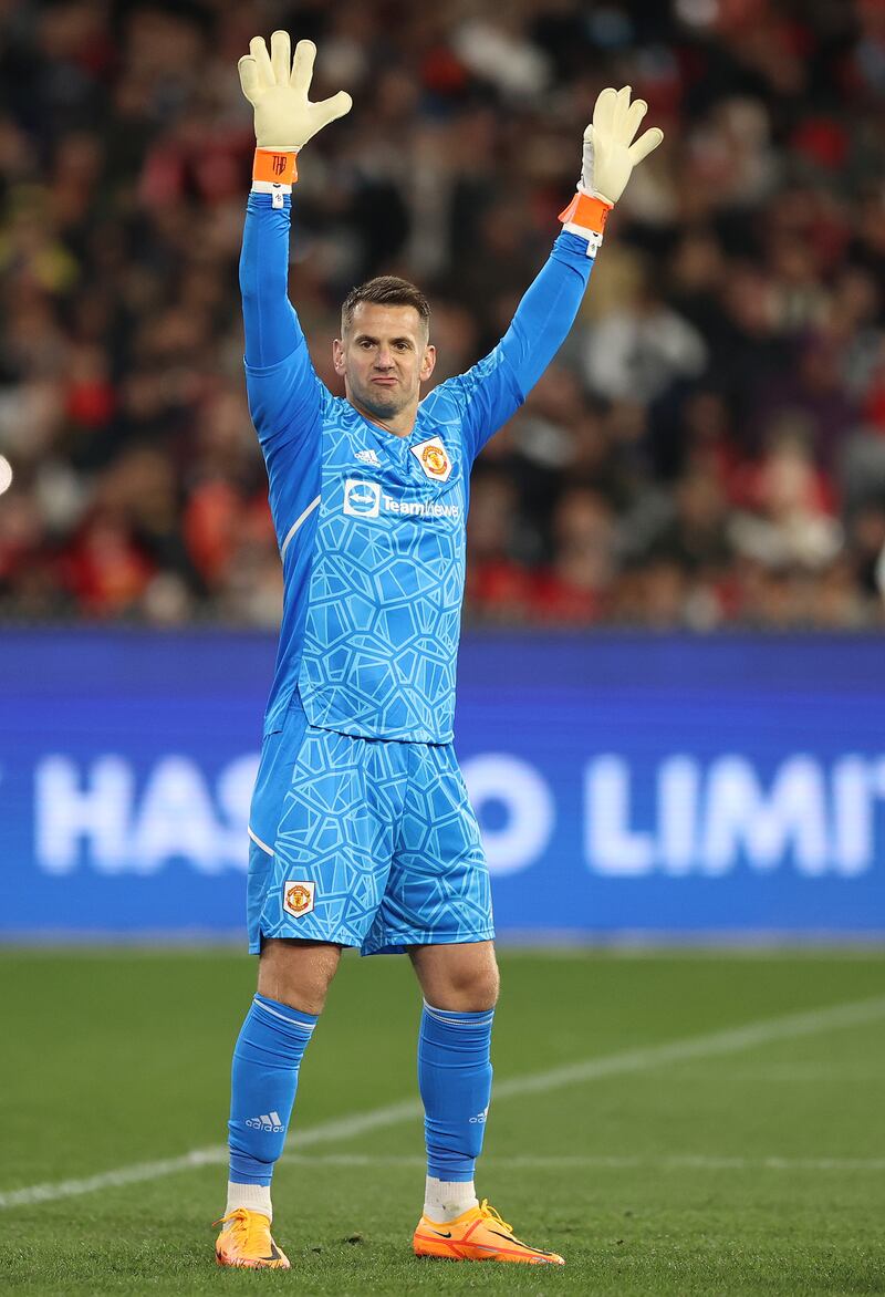 MANCHESTER UNITED RATINGS: Tom Heaton - 6. Conceded a tap in after four minutes in Victory’s first game of the season, though hardly his fault. The only United player who stayed on the pitch for the second half as he played for 90 minutes. Firm with high balls. Getty