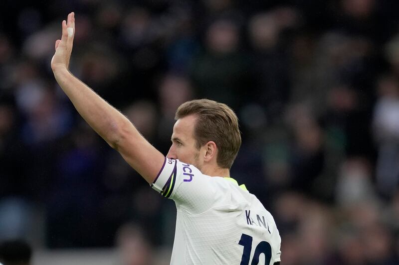 Tottenham's Harry Kane celebrates after scoring in the 1-0 FA Cup victory against Portsmouth at Tottenham Hotspur Stadium on January 7, 2023. AP