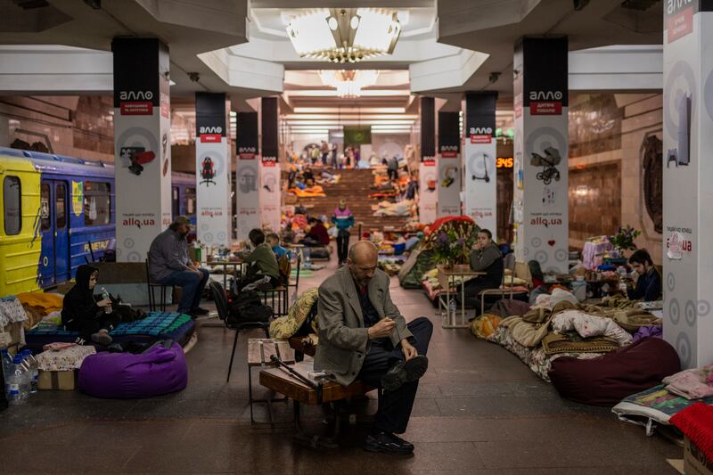 Residents shelter in the city subway of Kharkiv in May 2022
