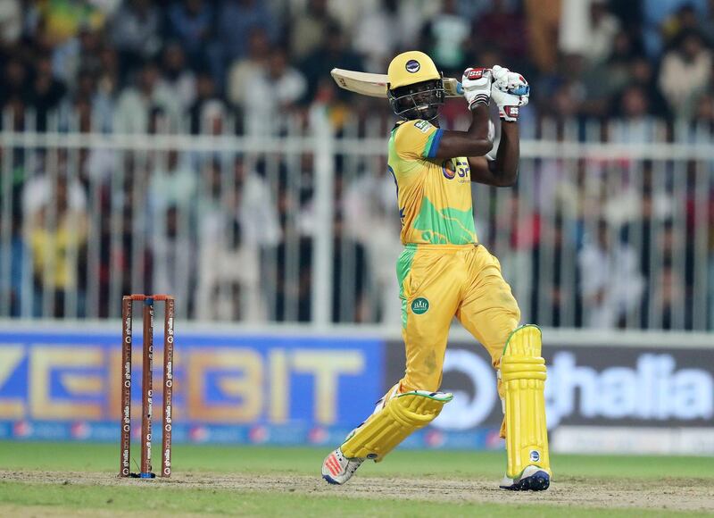 Sharjah, United Arab Emirates - December 02, 2018: Pakhtoons Andre Fletcher bats during the game between between Pakhtoons and Northern Warriors in the T10 final. Sunday the 2nd of December 2018 at Sharjah cricket stadium, Sharjah. Chris Whiteoak / The National
