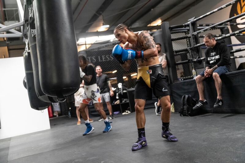 Regis Prograis works the bag.