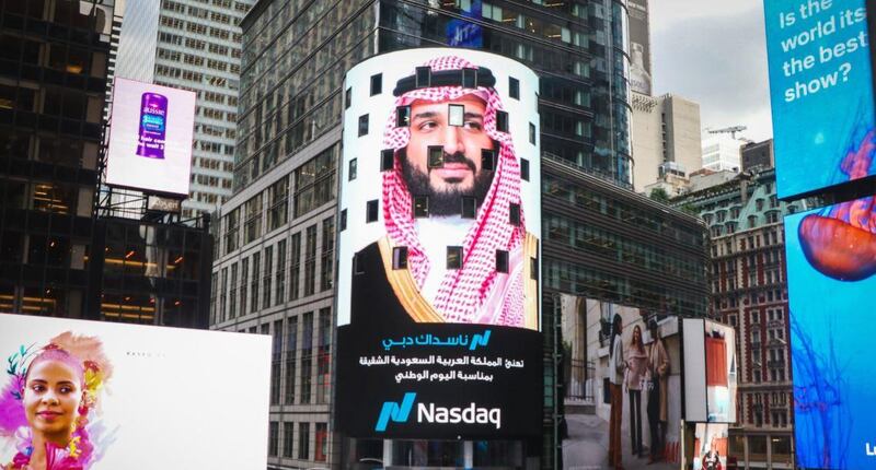 An image of Crown Prince Mohammed bin Salman is displayed in Times Square on Friday ahead of Saudi National Day celebrations on Sunday. Courtesy: Dubai Media Office