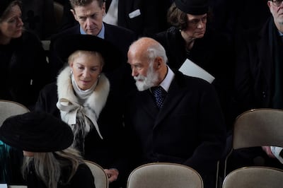 Princess Michael of Kent and Prince Michael of Kent attend a thanksgiving service for the life of King Constantine of the Hellenes at St George's Chapel, in Windsor Castle on Tuesday. Reuters