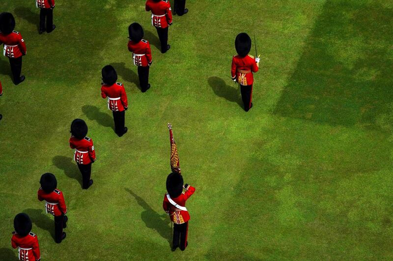 The Queen's Colour is marched past soldiers during a ceremony marking official birthday of Britain's Queen Elizabeth II. Reuters