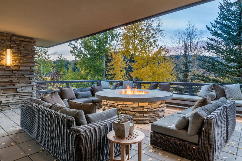 There are several terraces with water features, a large fire pit and panoramic views of Bald Mountain, as well as the Smokey and Boulder Mountains.