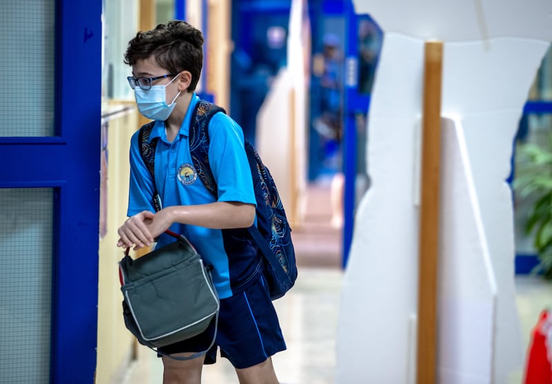 A young learner makes his way to class at The British School Al Khubairat in Abu Dhabi. Victor Besa / The National