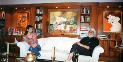 Roshini Vadehra and MF Husain at home. Photo: Vadehra Gallery