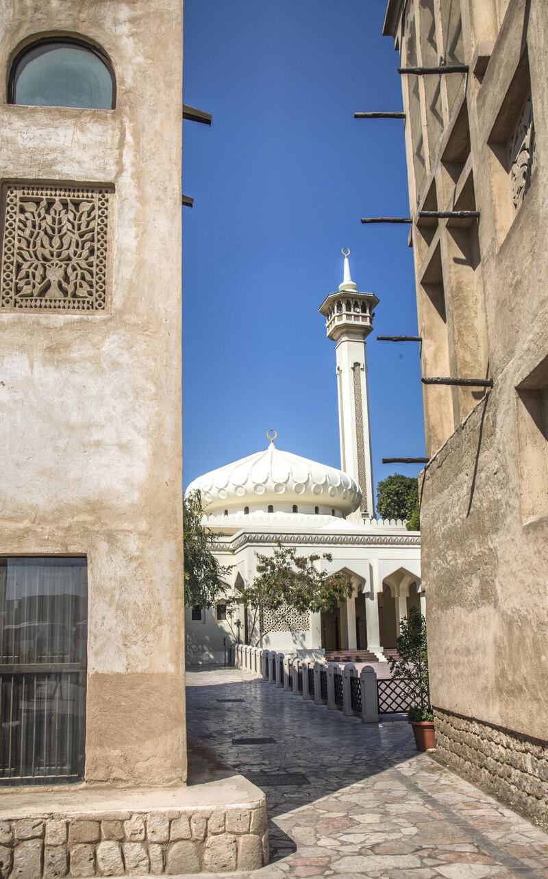 13 March 2019, Dubai, UAE: Al Farooq Mosque in Al Fahidi Historical District on a sunny day with blue skies