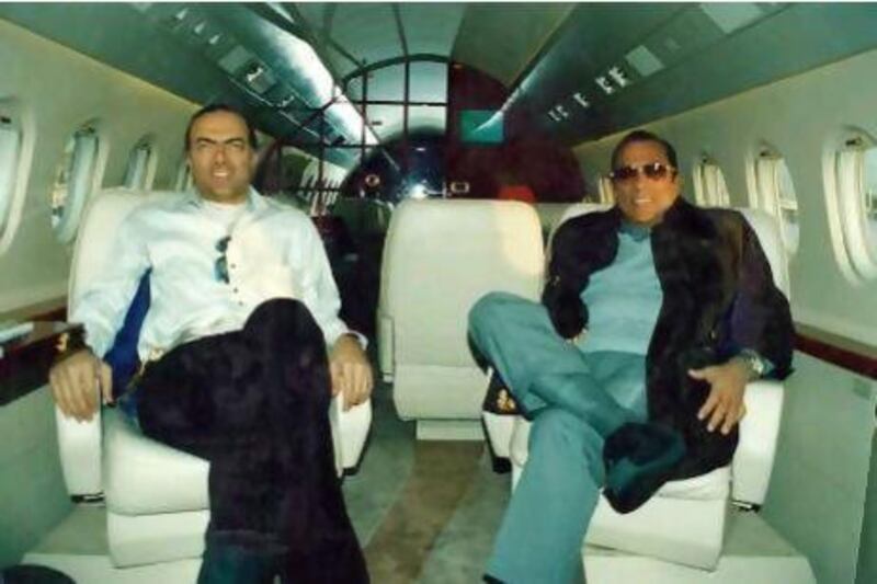Hussein Salem, 78, right, and his son, Khaled, in what appears to be Hussein’s private jet. Authorities believe he has improperly sold and hidden assets, including a Falcon 2000EX aircraft, to avoid having to hand them over.