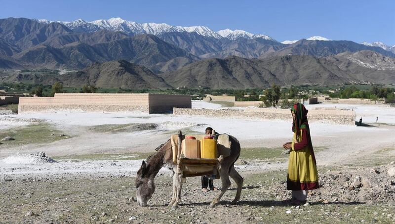 An Afghan girl and her donkey on April 14, 2017 in the mountainous area where the US a day earlier  dropped the world's biggest non-nuclear bomb targeting ISIL caves in Achin district,  Nangarhar province, Afghanistan. Ghulamullah Habibi / EPA 