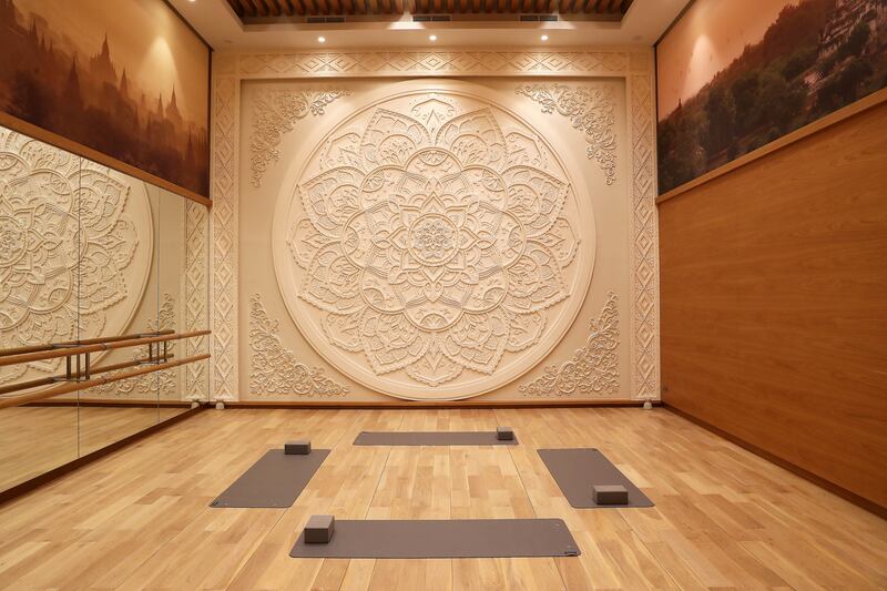 The yoga studio at Raffles The Palm Dubai offers a space to find your calm