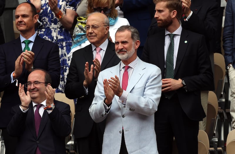 Spain's King Felipe VI attends the French Open final on Sunday. EPA