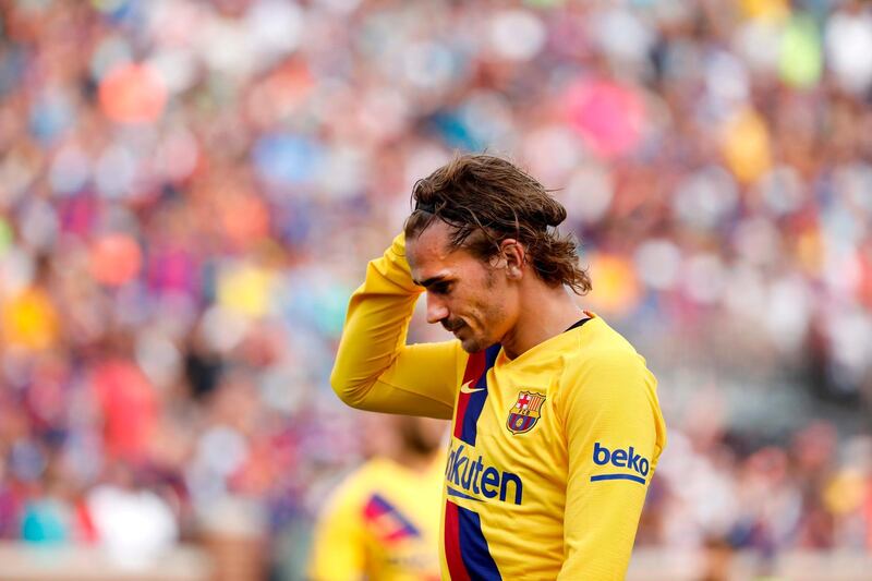 Griezmann reacts during Barcelona's win over Napoli. AFP
