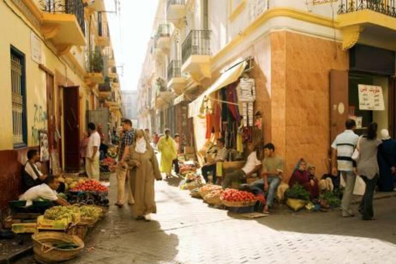 People on street of Tangier, Morocco