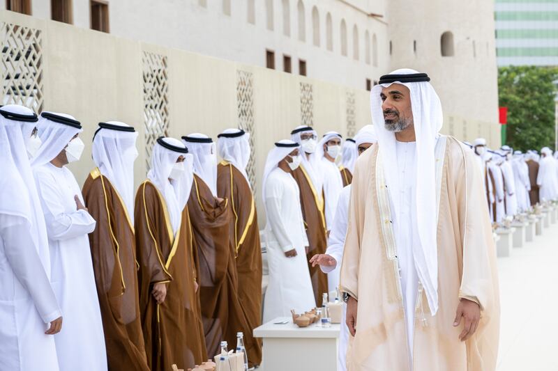 Sheikh Khaled bin Mohamed bin Zayed, member of the Abu Dhabi Executive Council and chairman of Abu Dhabi Executive Office, attends the group wedding reception.