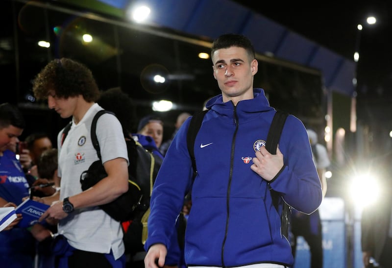 Chelsea goalkeeper Kepa Arrizabalaga arrives with the rest of the team at Stamford Bridge ahead of Wednesday's Premier League match against Tottenham. Reuters