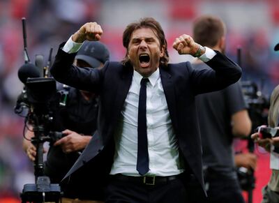 Football Soccer - Premier League - Tottenham Hotspur vs Chelsea - London, Britain - August 20, 2017   Chelsea manager Antonio Conte celebrates after the match    Action Images via Reuters/Andrew Couldridge    EDITORIAL USE ONLY. No use with unauthorized audio, video, data, fixture lists, club/league logos or "live" services. Online in-match use limited to 45 images, no video emulation. No use in betting, games or single club/league/player publications. Please contact your account representative for further details.