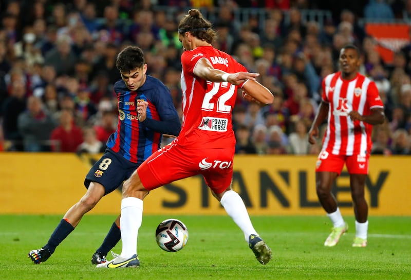 Pedri – 7. His 45th minute header was on target but well saved. Linked well with Dembele. Attacked, defended. A reason Barcelona have attracted huge crowds – a 92,605 sell-out against Almeria on Saturday night. AP