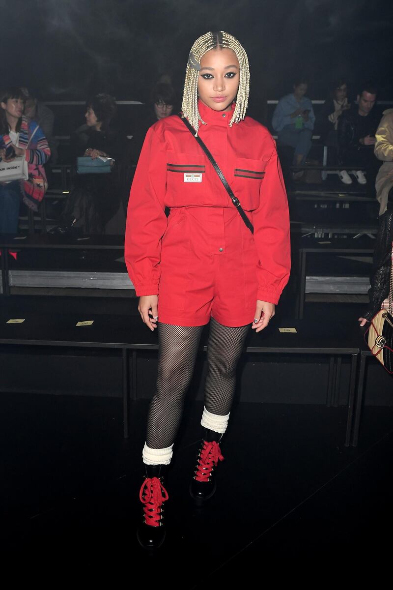 Amandla Stenberg is seen on the Gucci front row during Milan Fashion Week on February 19, 2020. Getty Images