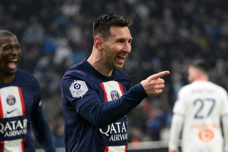 Paris Saint-Germain's Argentine forward Lionel Messi celebrates. AFP