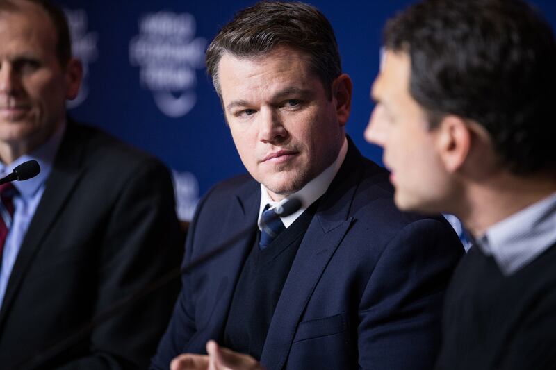 American actor Matt Damon, co-founder of water.org, speaks at the World Economic Forum in Davos. Boris Baldinger / World Economic Forum