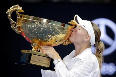 Tennis - China Open - Women's Singles - Final - National Tennis Center, Beijing, China - October 7, 2018.  Caroline Wozniacki of Denmark celebrates with the trophy after winning the match against Anastasija Sevastova of Latvia.  REUTERS/Jason Lee     TPX IMAGES OF THE DAY