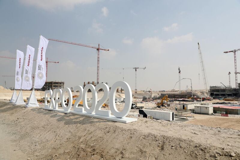 Dubai, United Arab Emirates - November 12th, 2017: Construction work on the Expo 2020 site at the Al Wasl Plaza. Sunday, November 12th, 2017 at Expo 2020 Site, Mohammad Bin Zayed Road, Dubai. Chris Whiteoak / The National