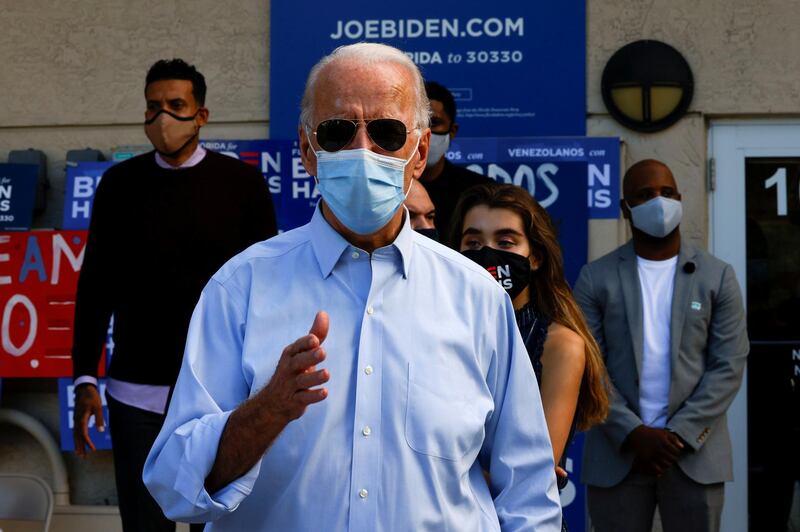 Democratic presidential candidate Joe Biden speaks at a campaign stop in Fort Lauderdale, Florida. Reuters