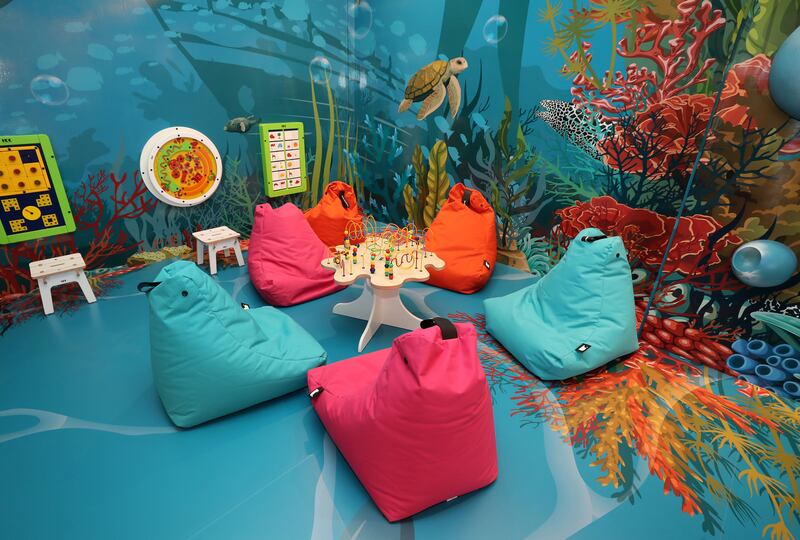 Chill out at the family lounge on brightly-coloured beanbags.