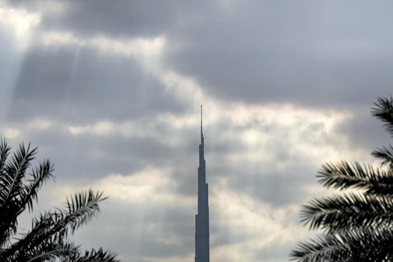 Dubai, United Arab Emirates - January 4th, 2018: The Burj Kalifa during a cloudy day in Dubai. Thursday, January 4th, 2018 at Dubai Frame, Dubai. Chris Whiteoak / The National