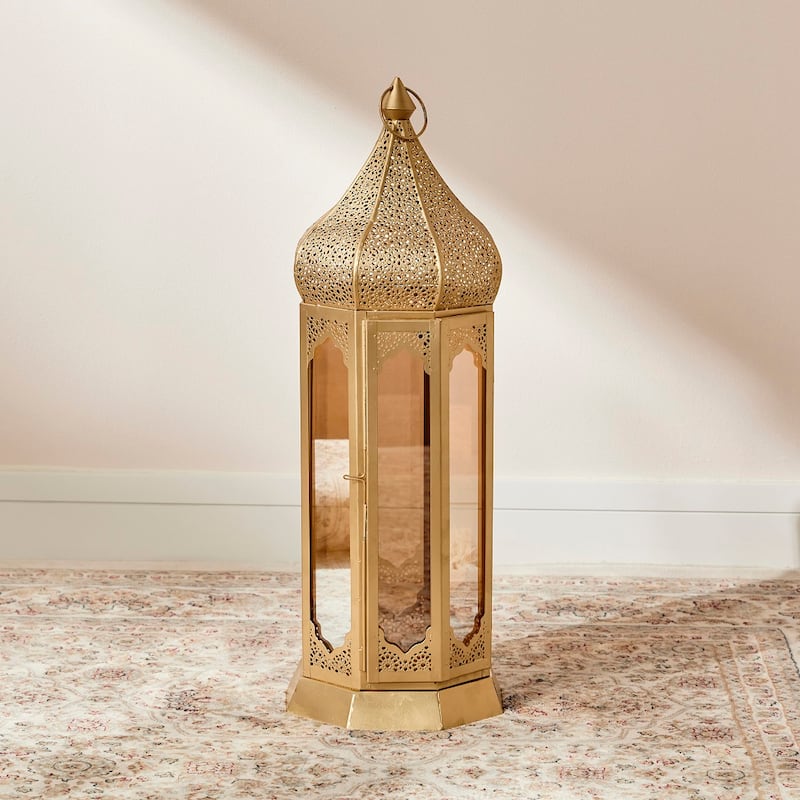 Hashem table candle lantern in matte gold, Dh199, Home Centre.