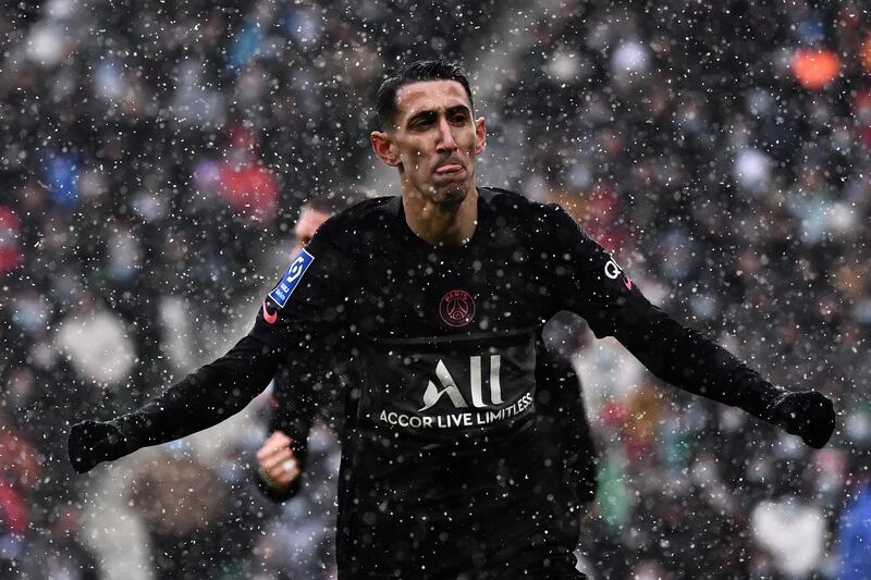 Angel Di Maria celebrates after scoring Paris Saint-Germain's second goal. AFP