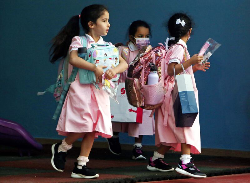 Pupils arrive at school as in-person classes resume after Covid-19 pandemic lockdowns in Kuwait City in September. AFP