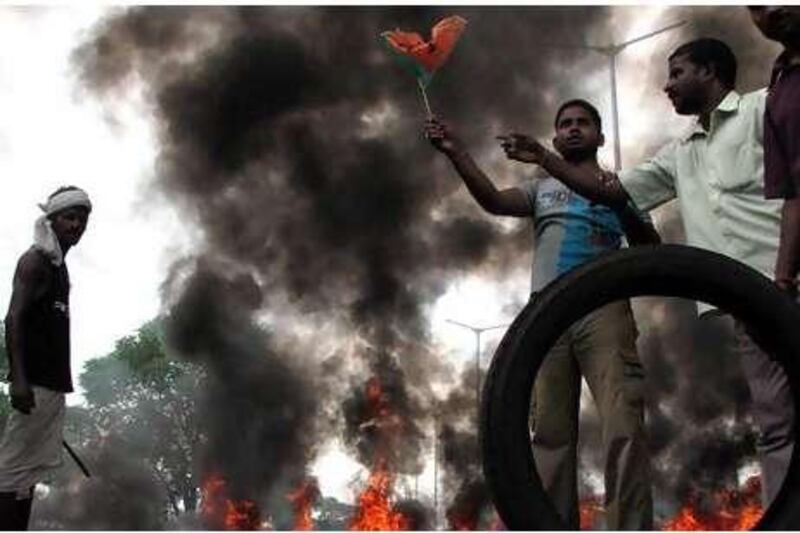 Activists of the Bharatiya Janata Party and Bajrang Dal stage a protest in Orissa.