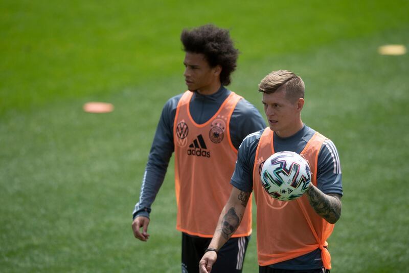 Leroy Sane (L) and Toni Kroos in Austria. Getty