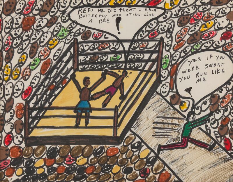Among the most sought-after artworks was a sketch Muhammad Ali made in 1978 titled 'Sting Like a Bee', which sold for $425,000. Photo: Bonhams