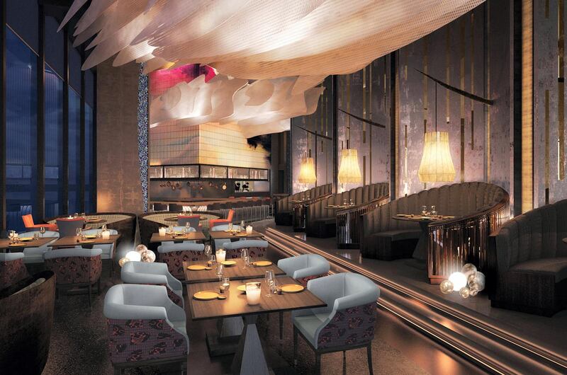 <p>Rendering of one of the Akira Back restaurant&#39;s dining areas at the new W Hotel on Palm Jumeirah</p>
