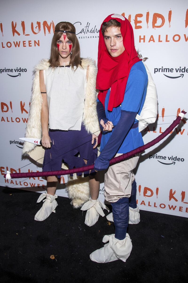 Barbara Palvin and Cole Sprouse attend Heidi Klum's 2019 Halloween party as Princess Mononoke. AP Photo