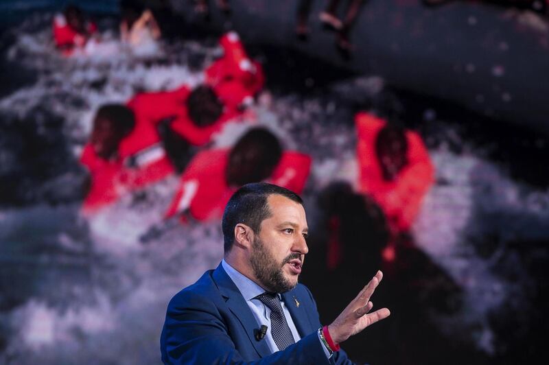 epa06825857 Italian Interior Minister Matteo Salvini attends the 'Porta a Porta' (lit. Door-to-door) late night television talk show in Rome, Italy, 20 June 2018. Salvini commented on migration as well as other national issues.  EPA/ANGELO CARCONI