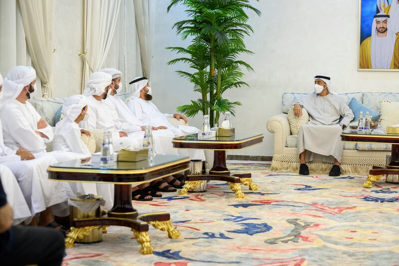 President Sheikh Mohamed offers condolences on the death of Sheikh Rakkad Al Ameri. All photos: Presidential Court