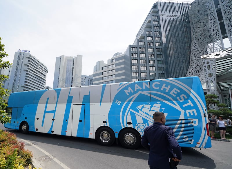 The Manchester City team coach leaves their team hotel in Istanbul, following their victory over Inter Milan in yesterday's UEFA Champions League Final. PA