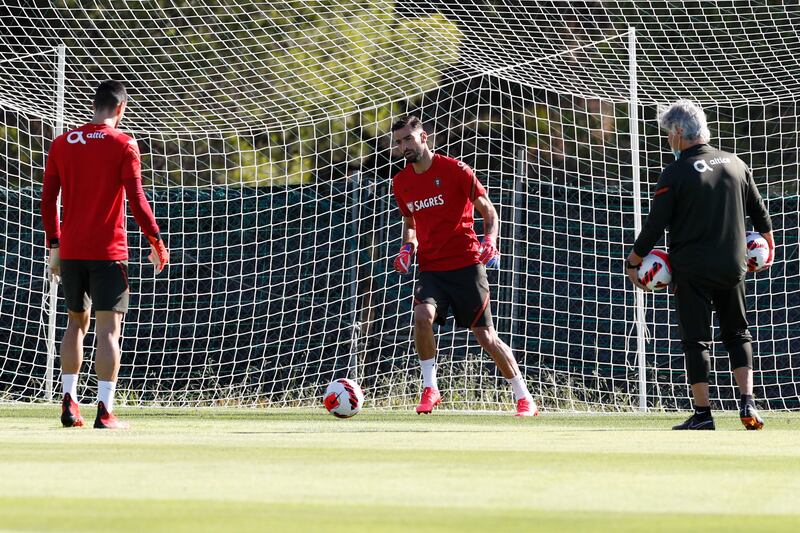 Portuguese goalkeeper Rui Patricio trains for the World Cup qualifier. EPA