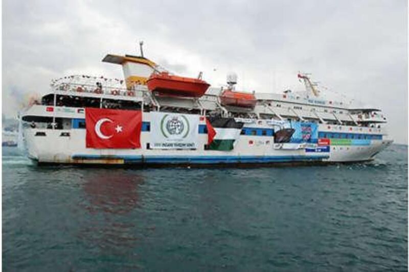 In this image, taken from the Free Gaza Movement website on May 28, 2010, one of the Turkish ships taking part in the Freedom Flotilla is seen heading for the shores off the Palestinian Gaza Strip.