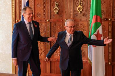 Russian Foreign Minister Sergei Lavrov is welcomed by Algerian Foreign Minister Ramtane Lamamra during a visit to Algiers in 2022. Reuters