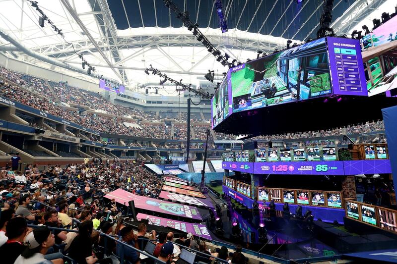 NEW YORK, NEW YORK - JULY 28: General view of the Fortnite World Cup Finals - Final Round at Arthur Ashe Stadium on July 28, 2019 in New York City.   Mike Stobe/Getty Images/AFP
== FOR NEWSPAPERS, INTERNET, TELCOS & TELEVISION USE ONLY ==
