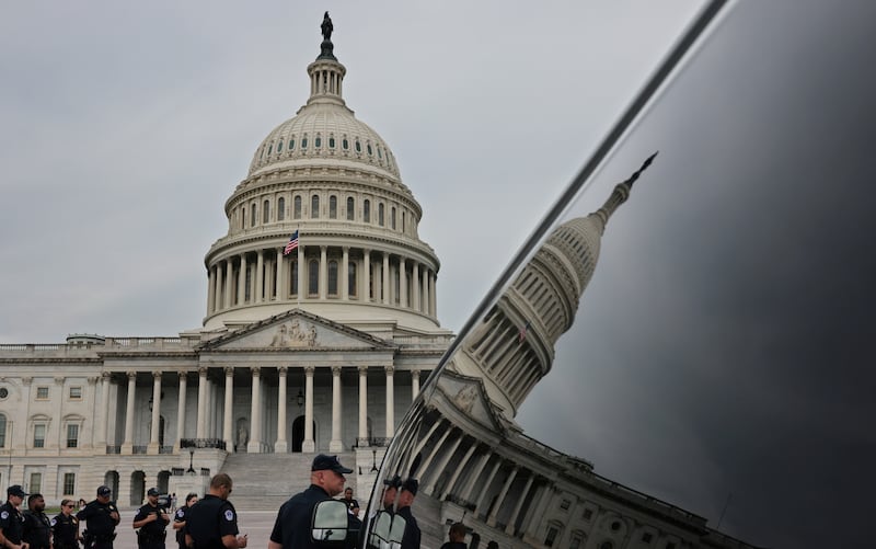 US Capitol police attend a morning briefing outside the US Capitol in Washington. Reuters