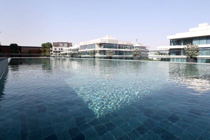 A water-level view of the swimming pool at Seventh Heaven